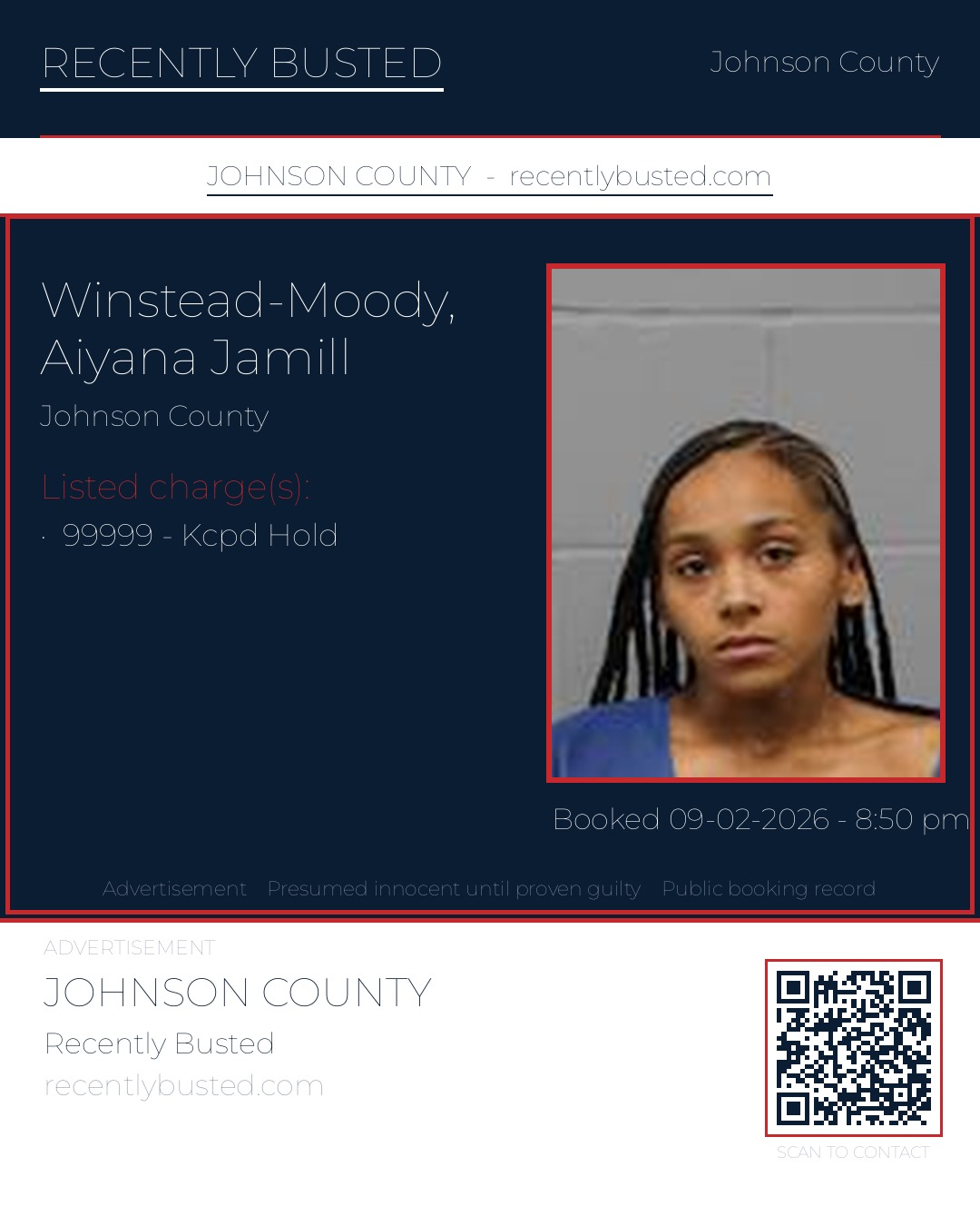 WINSTEAD-MOODY, AIYANA JAMILL — arrest record card, Johnson County, Missouri