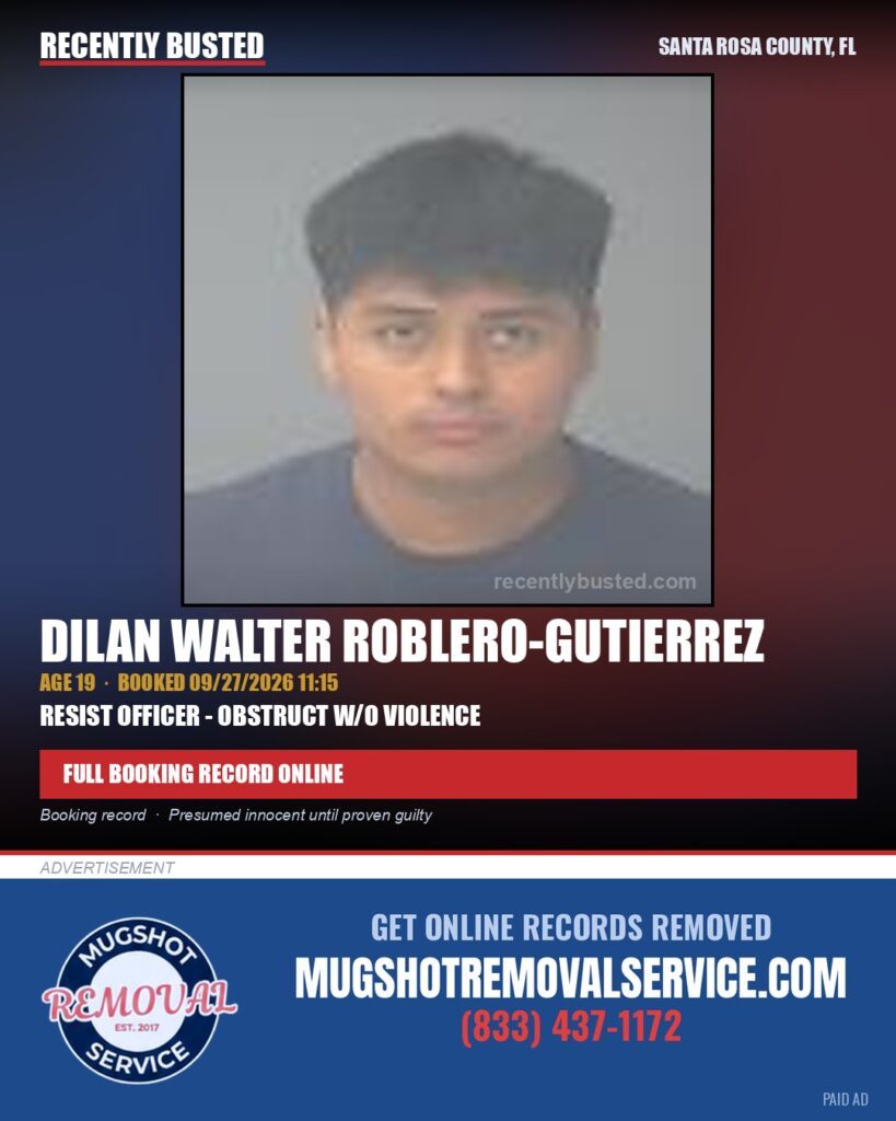 Dilan Walter Roblero-Gutierrez — arrest record card, Santa Rosa County, Florida
