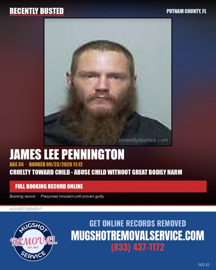 James Lee Pennington — arrest record card, Putnam County, Florida