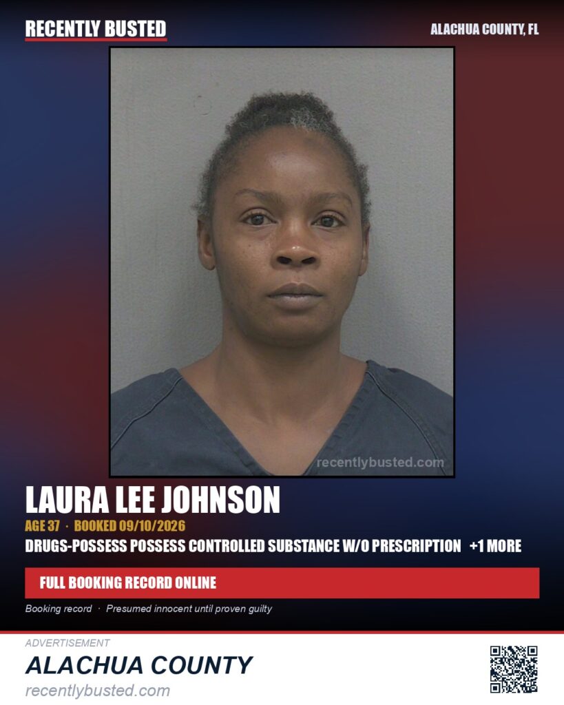 Laura Lee Johnson — arrest record card, Alachua County, Florida