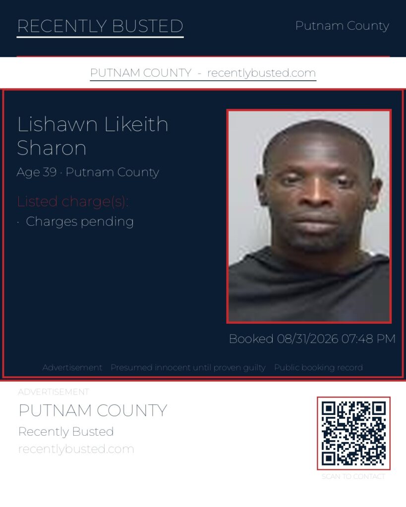 Lishawn Likeith Sharon — arrest record card, Putnam County, Florida