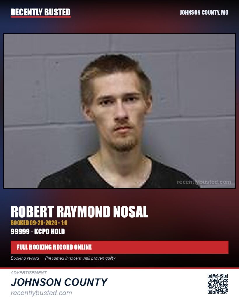 NOSAL, ROBERT RAYMOND — arrest record card, Johnson County, Missouri