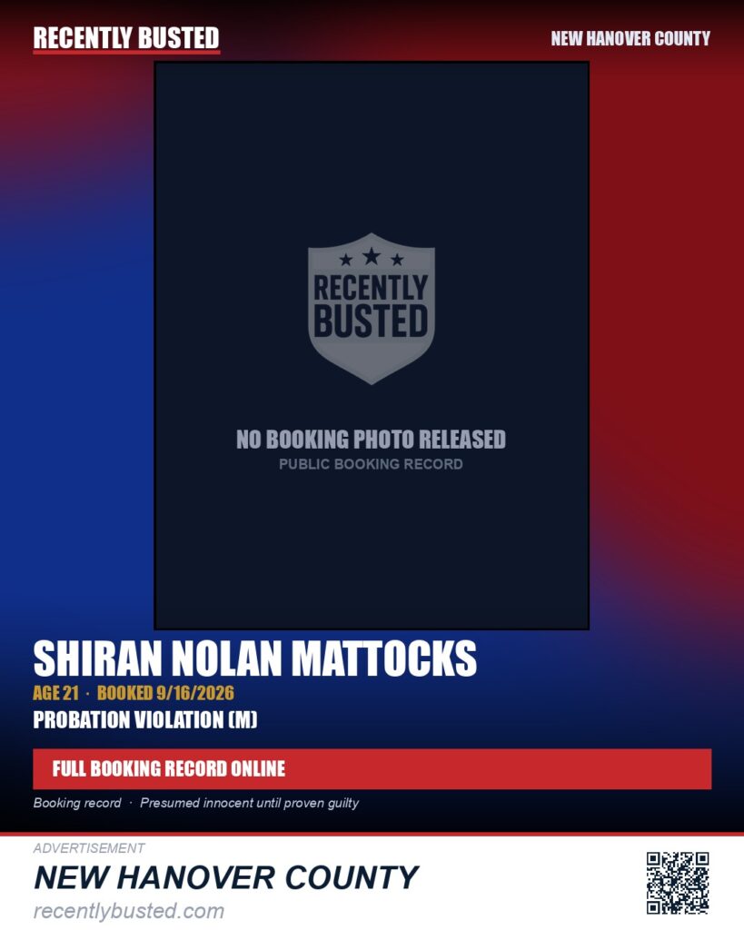 SHIRAN NOLAN MATTOCKS — arrest record card, New Hanover