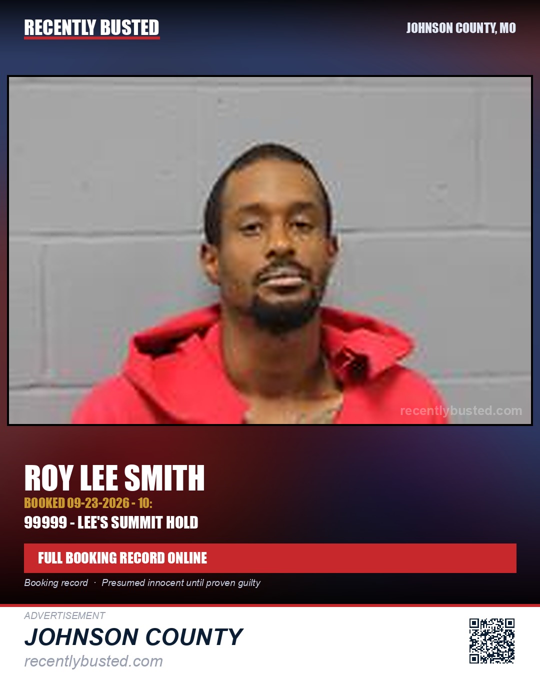 SMITH, ROY LEE — arrest record card, Johnson County, Missouri