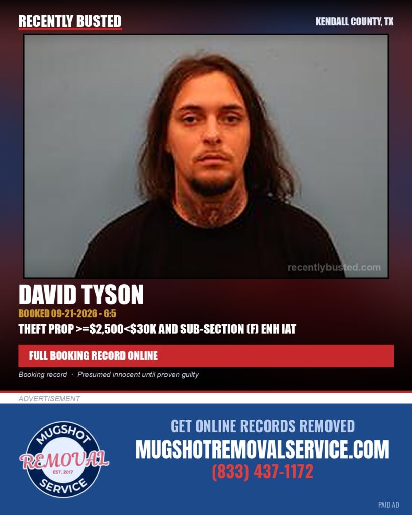 Tyson, David — arrest record card, Kendall County, Texas
