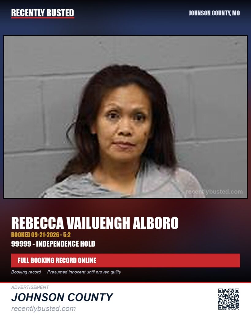 ALBORO, REBECCA VAILUENGH — arrest record card, Johnson County, Missouri
