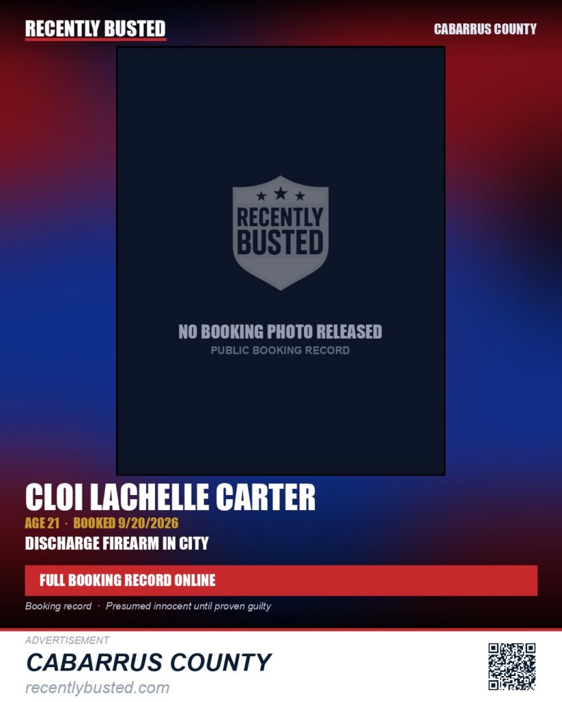CLOI LACHELLE CARTER — arrest record card, Cabarrus County