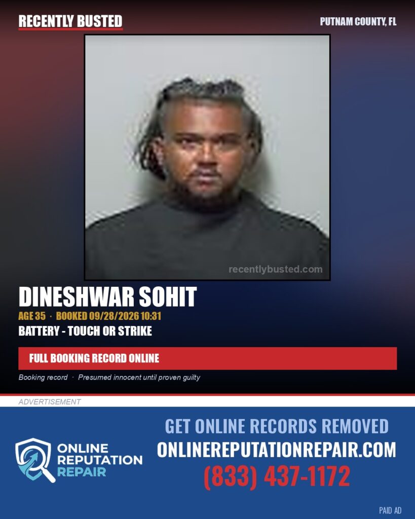 Dineshwar Sohit — arrest record card, Putnam County, Florida