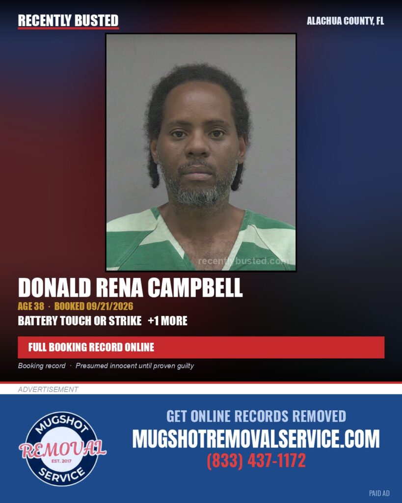 Donald Rena Campbell — arrest record card, Alachua County, Florida