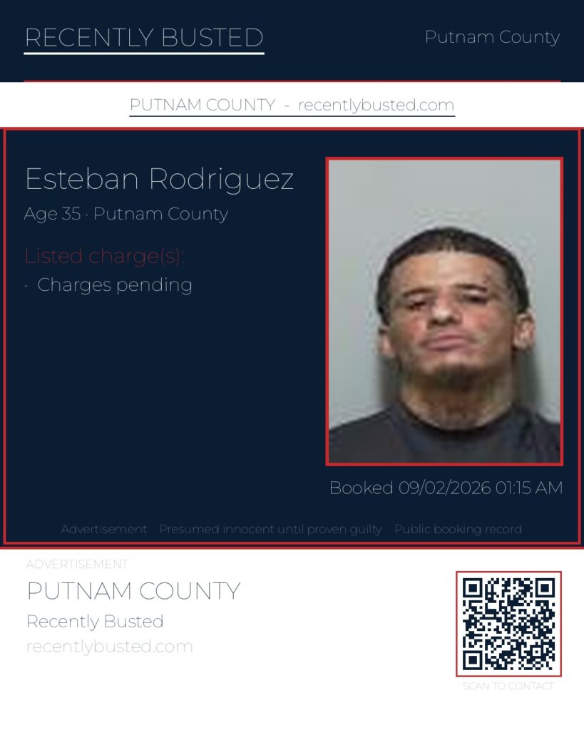 Esteban Rodriguez — arrest record card, Putnam County, Florida