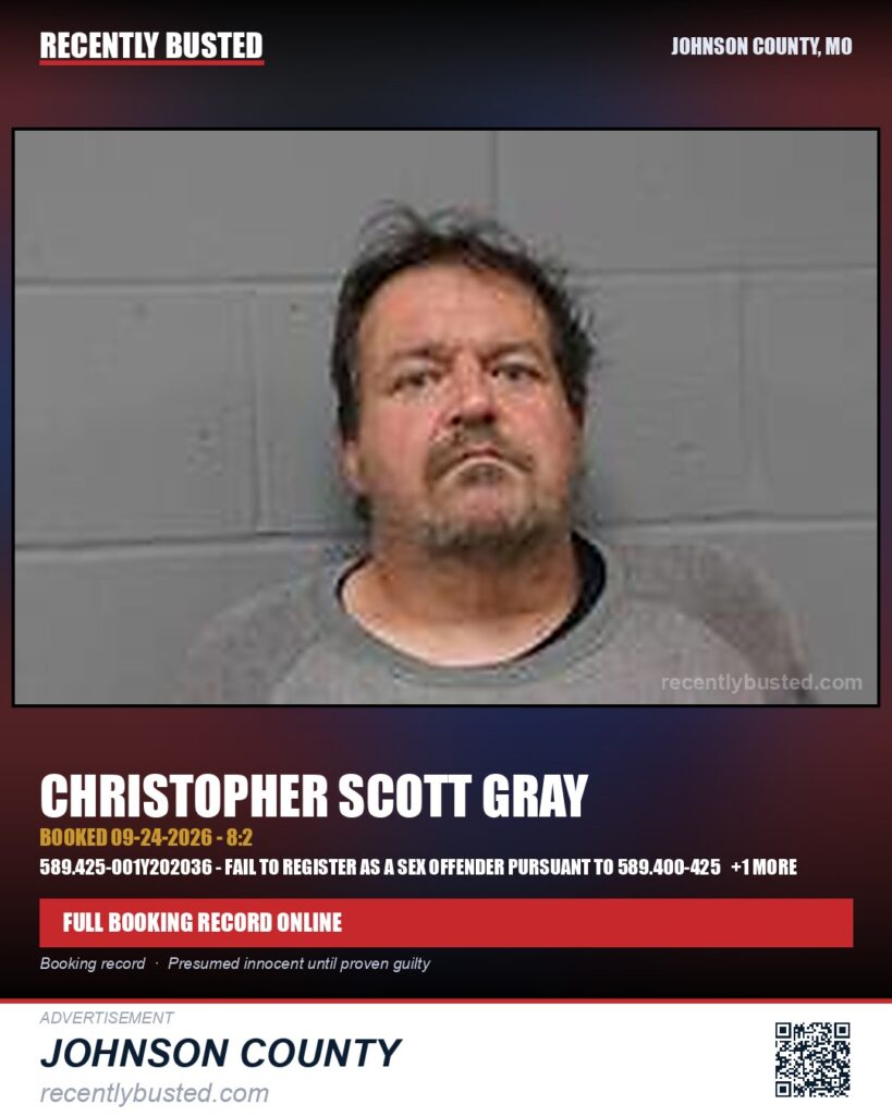 GRAY, CHRISTOPHER SCOTT — arrest record card, Missouri