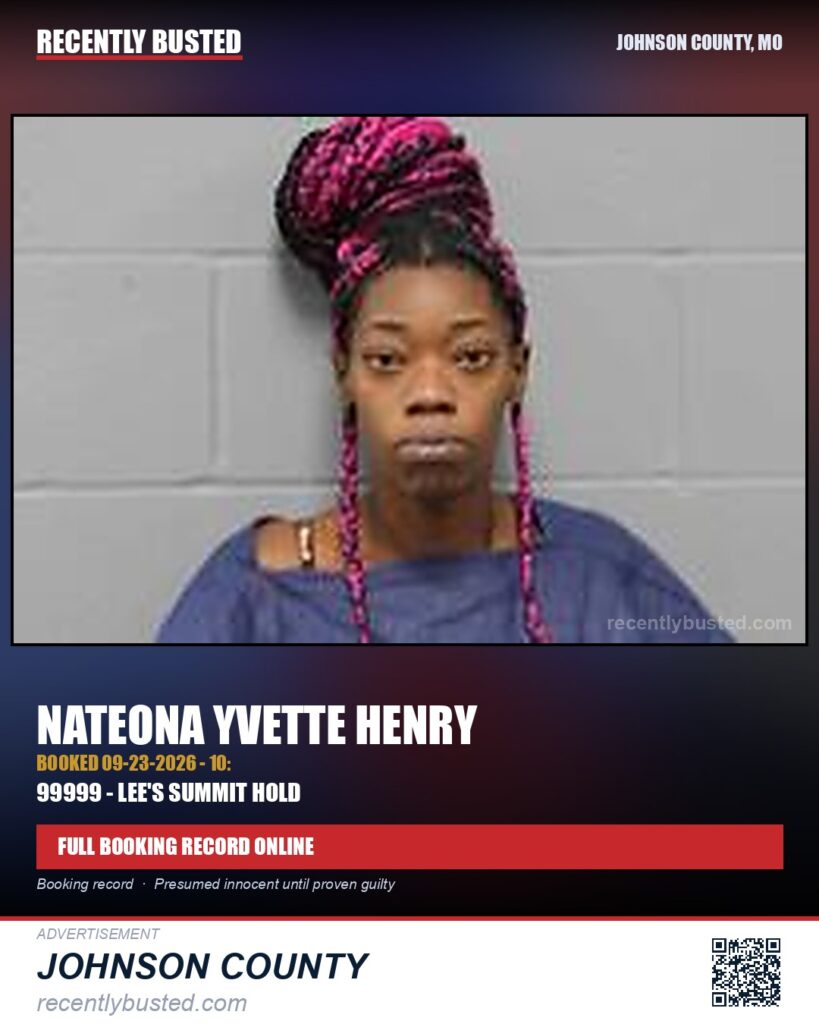 HENRY, NATEONA YVETTE — arrest record card, Johnson County, Missouri