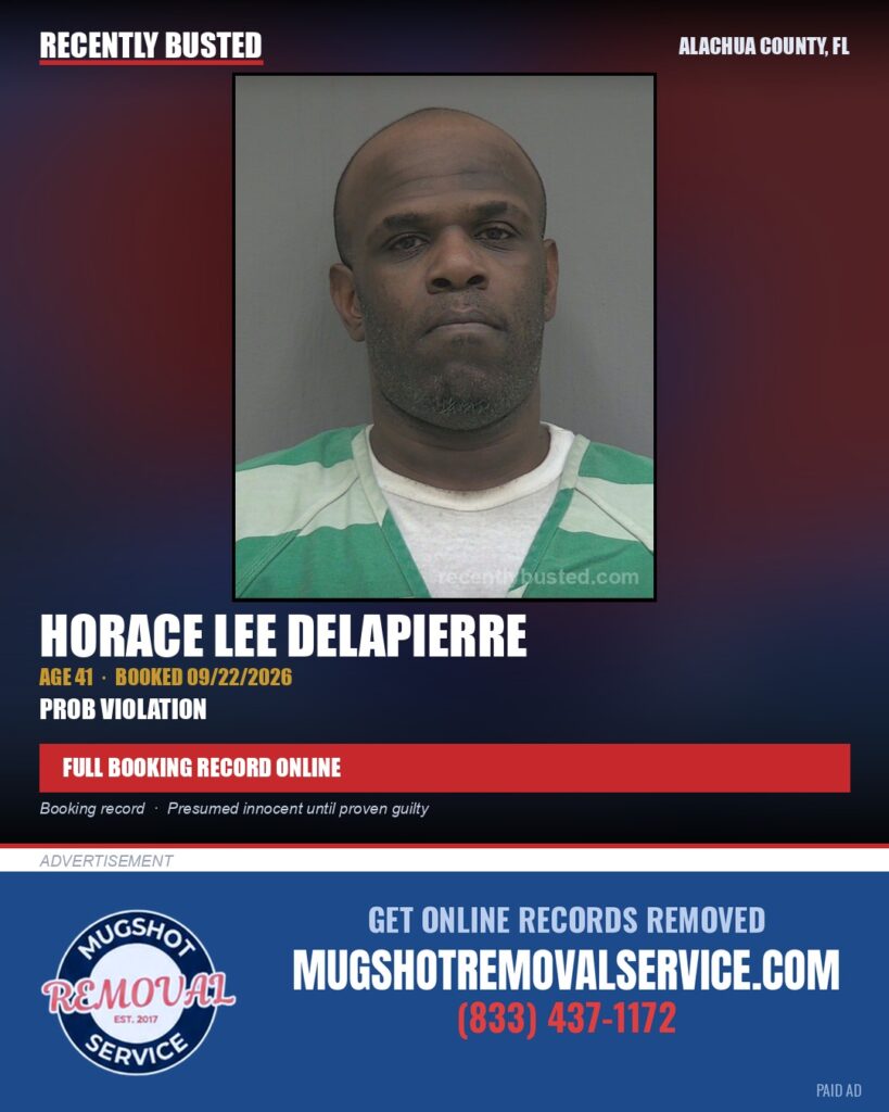 Horace Lee Delapierre — arrest record card, Alachua County, Florida