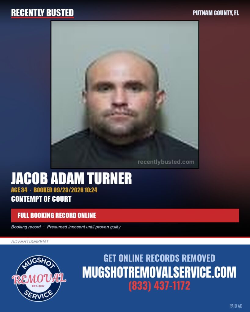 Jacob Adam Turner — arrest record card, Putnam County, Florida