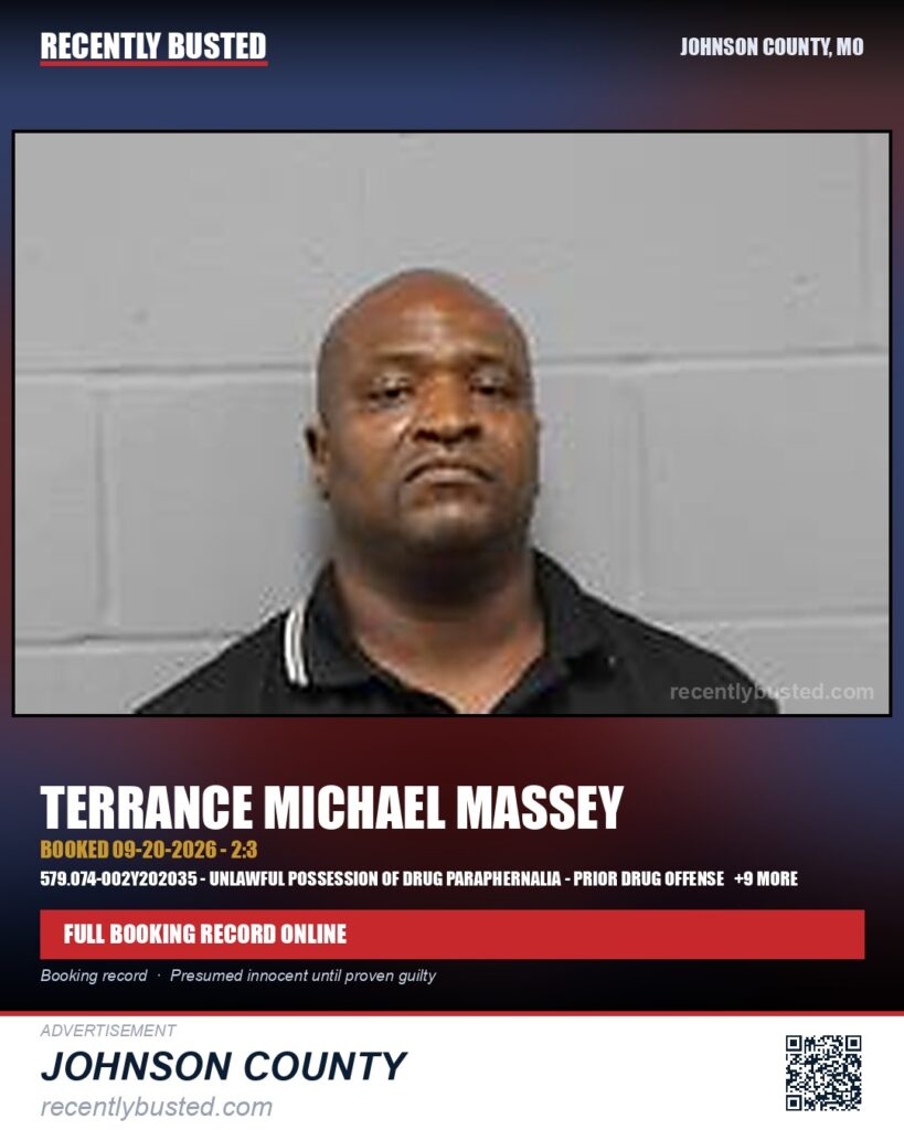 MASSEY, TERRANCE MICHAEL — arrest record card, Johnson County, Missouri