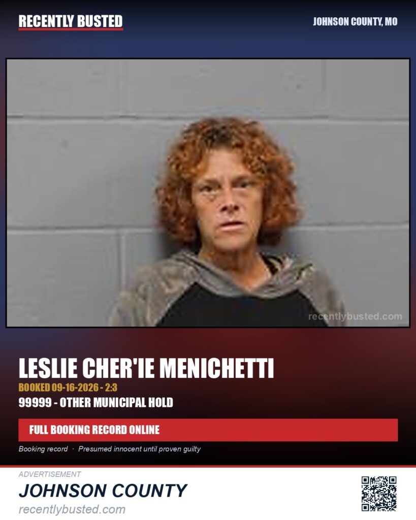 MENICHETTI, LESLIE CHER’IE — arrest record card, Missouri