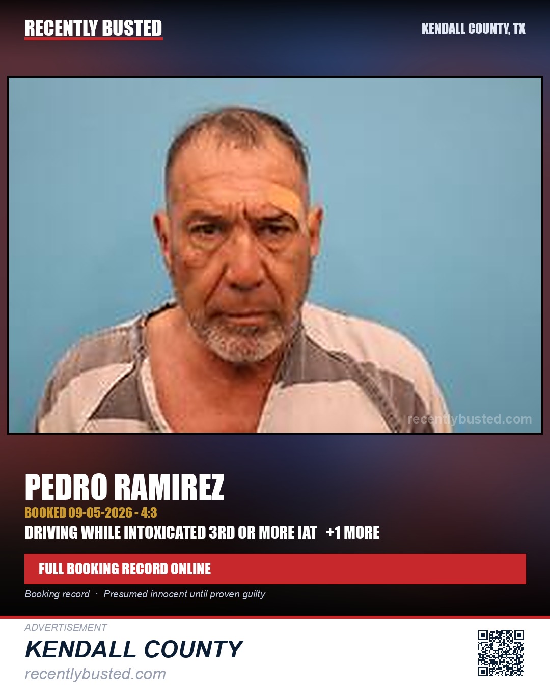 Ramirez, Pedro — arrest record card, Kendall County, Texas