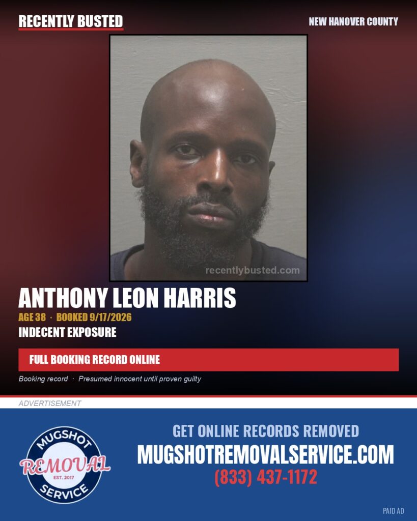 ANTHONY LEON HARRIS — arrest record card, New Hanover