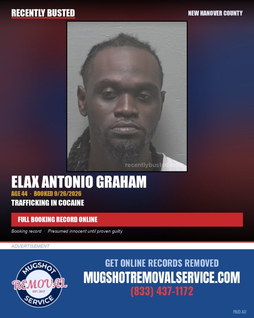 ELAX ANTONIO GRAHAM — arrest record card, New Hanover