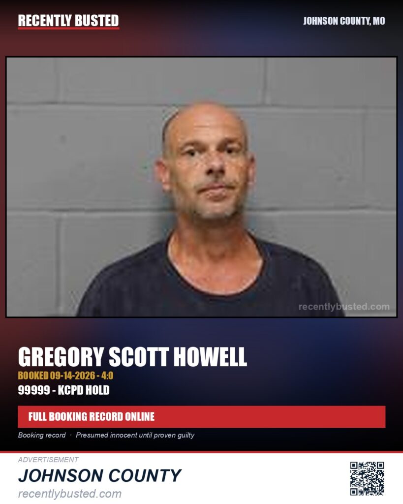 HOWELL, GREGORY SCOTT — arrest record card, Johnson County, Missouri