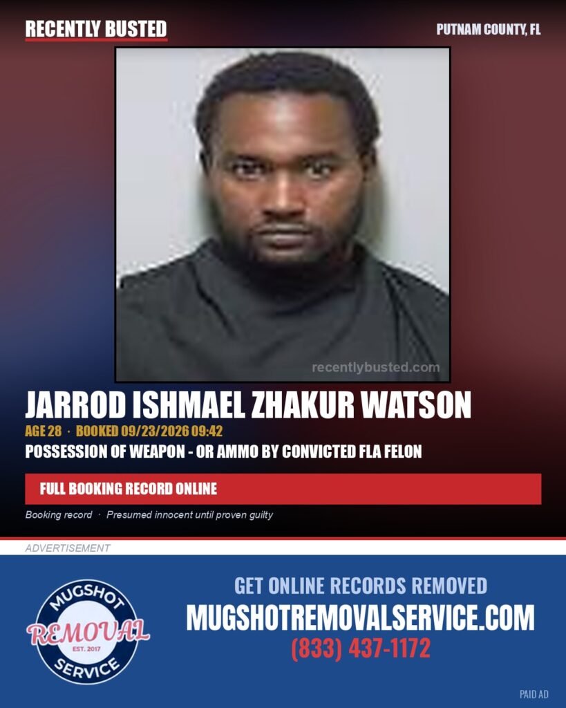 Jarrod Ishmael Zhakur Watson — arrest record card, Putnam County, Florida