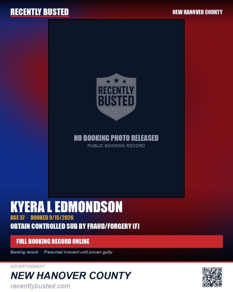 KYERA L EDMONDSON — arrest record card, New Hanover