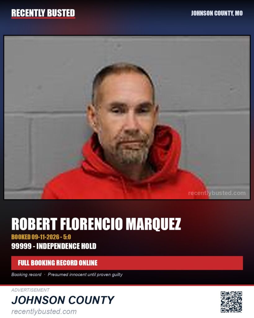 MARQUEZ, ROBERT FLORENCIO — arrest record card, Johnson County, Missouri