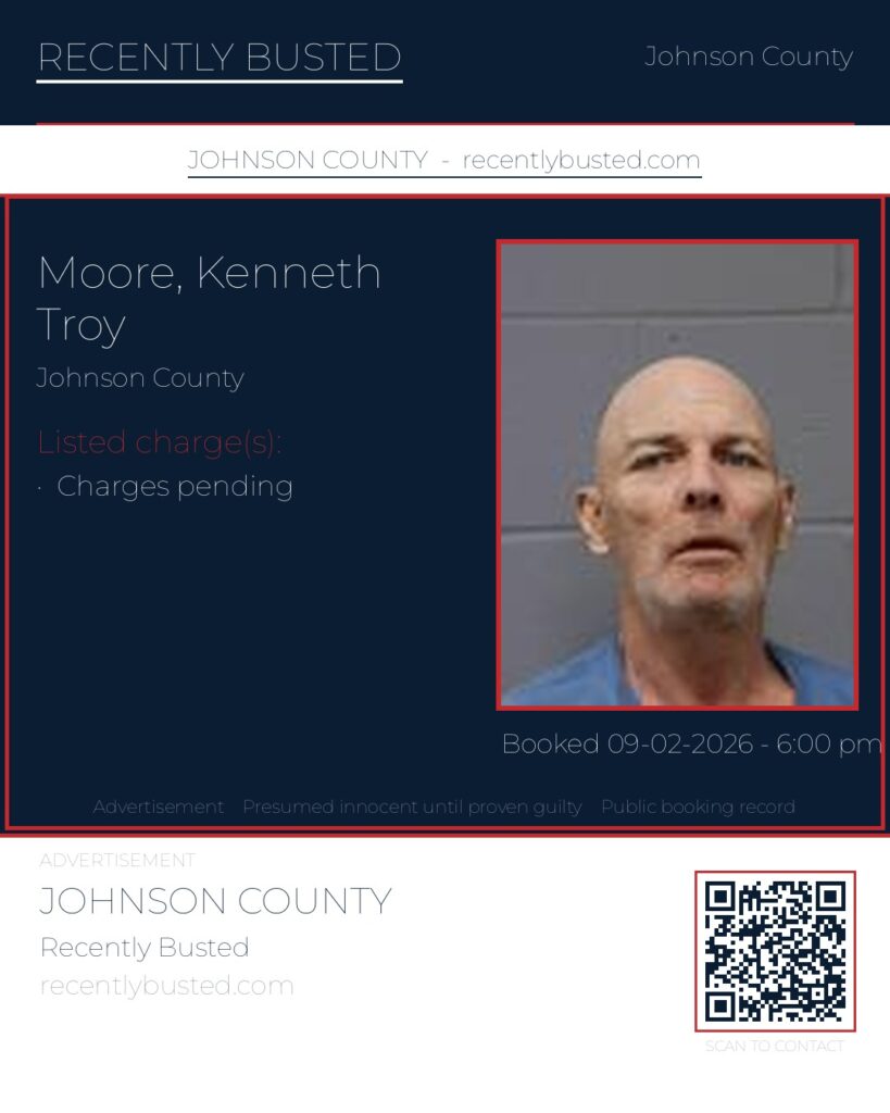 MOORE, KENNETH TROY — arrest record card, Johnson County, Missouri