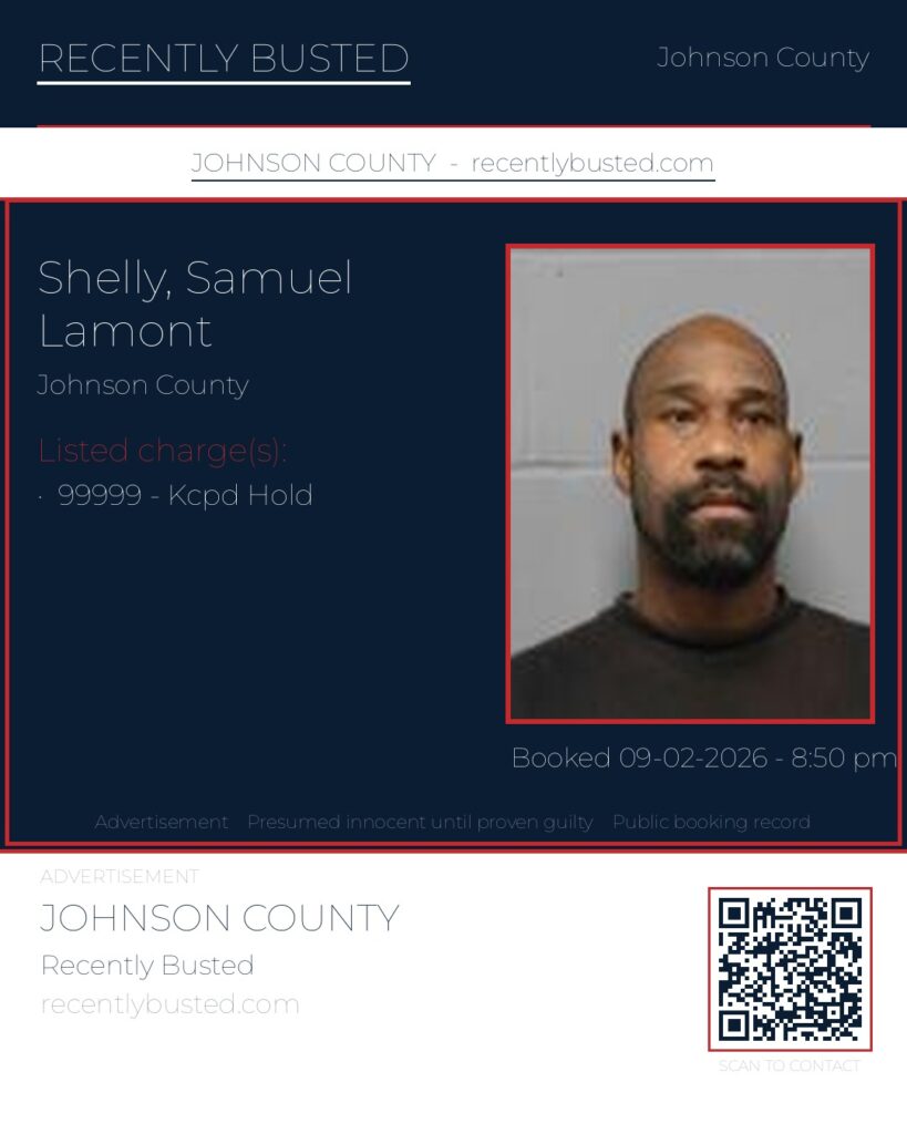 SHELLY, SAMUEL LAMONT — arrest record card, Johnson County, Missouri