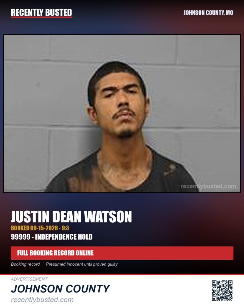 WATSON, JUSTIN DEAN — arrest record card, Johnson County, Missouri