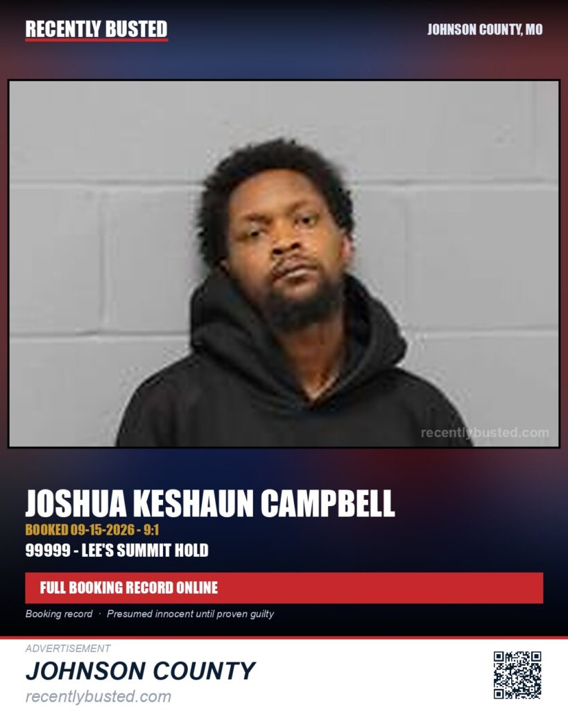 CAMPBELL, JOSHUA KESHAUN — arrest record card, Johnson County, Missouri