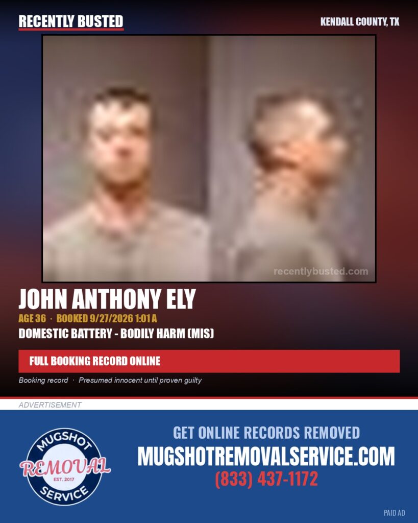 ELY, JOHN ANTHONY — arrest record card, Kendall County, Illinois