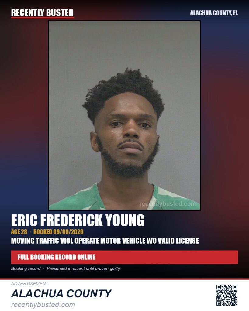 Eric Frederick Young — arrest record card, Alachua County, Florida