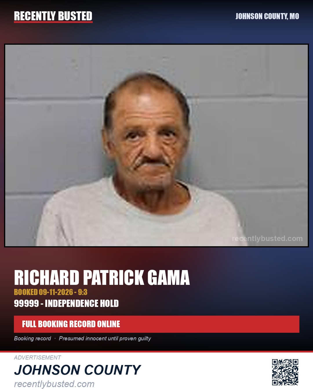 GAMA, RICHARD PATRICK — arrest record card, Johnson County, Missouri