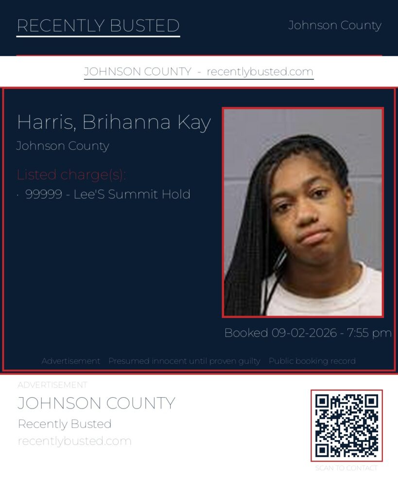 HARRIS, BRIHANNA KAY — arrest record card, Johnson County, Missouri