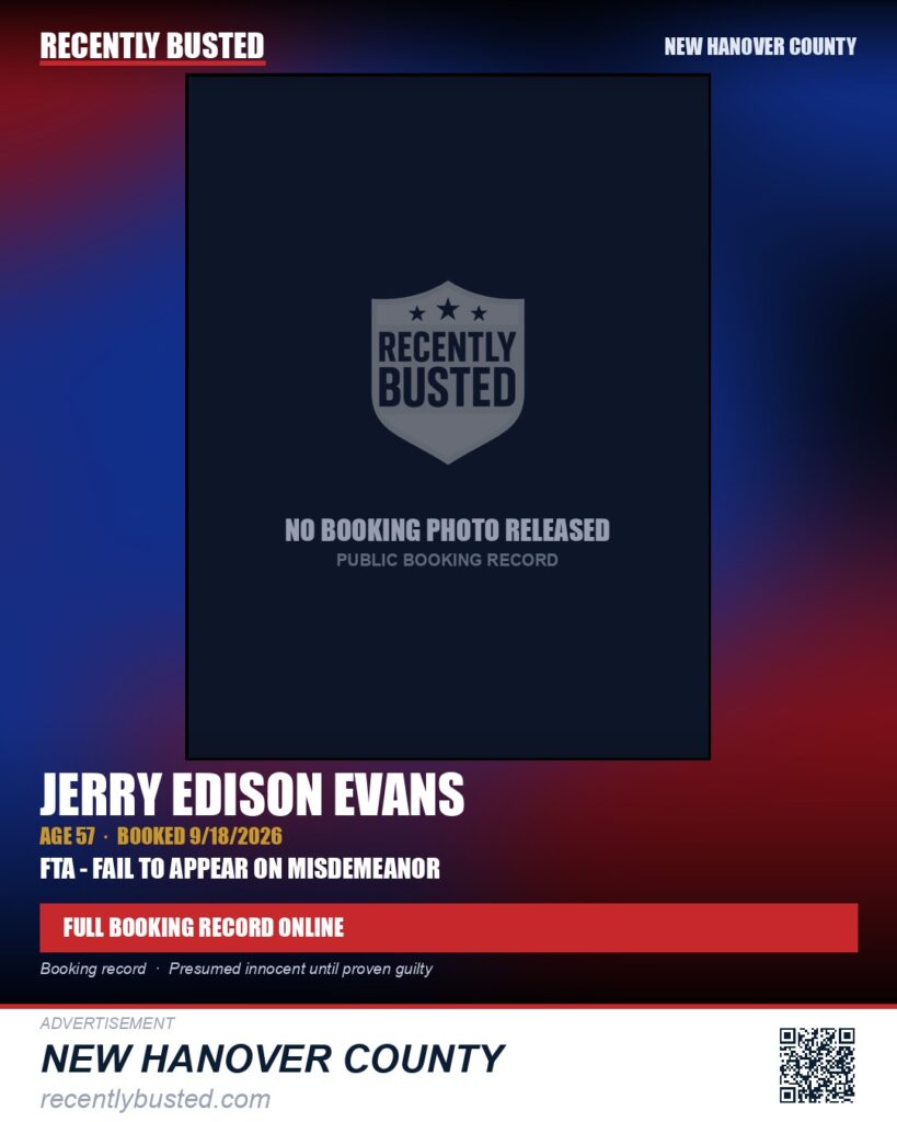 JERRY                EDISON          EVANS — arrest record card, New Hanover
