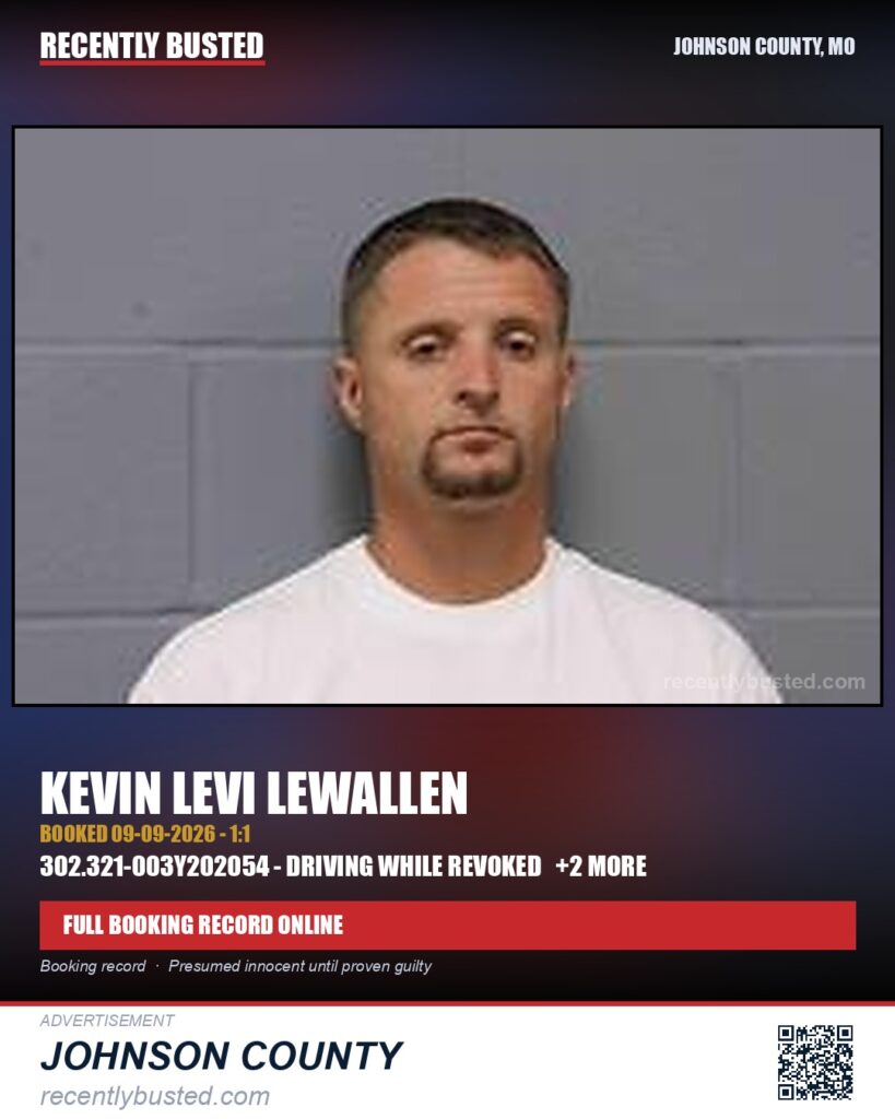 LEWALLEN, KEVIN LEVI — arrest record card, Johnson County, Missouri