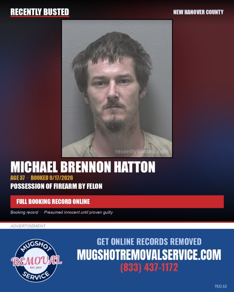 MICHAEL BRENNON HATTON — arrest record card, New Hanover