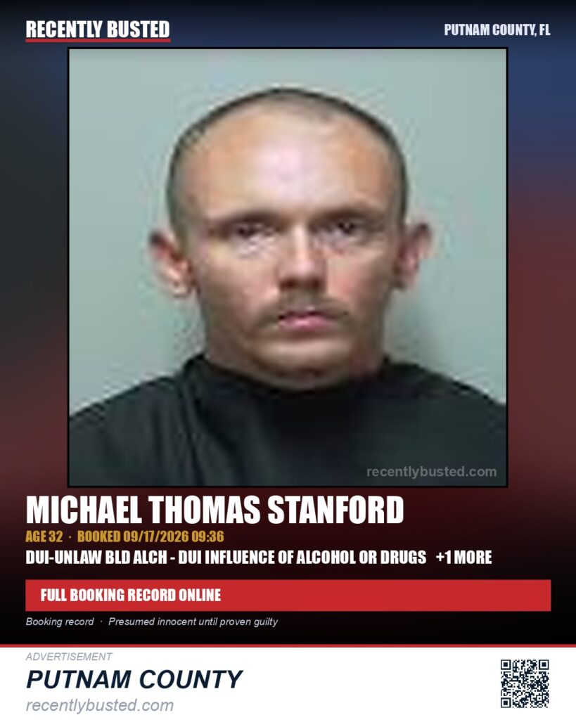 Michael Thomas Stanford — arrest record card, Putnam County, Florida