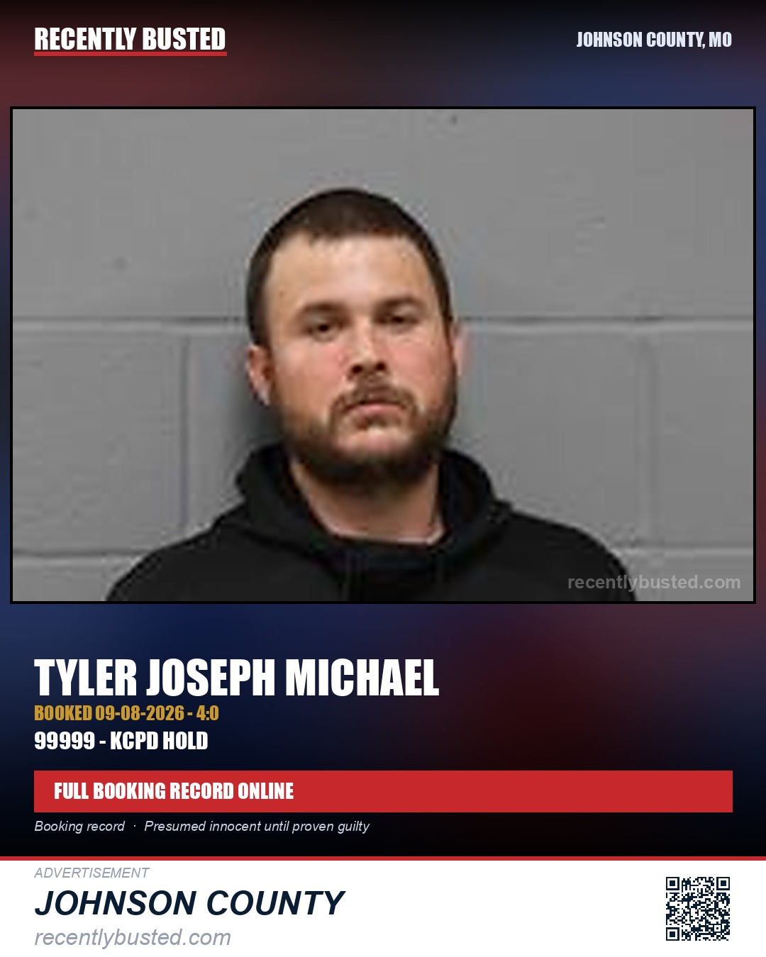 MICHAEL, TYLER JOSEPH — arrest record card, Johnson County, Missouri