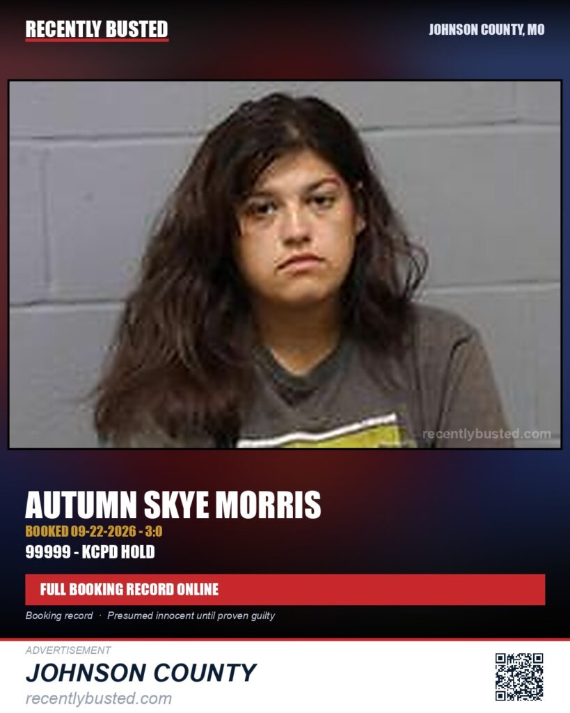 MORRIS, AUTUMN SKYE — arrest record card, Johnson County, Missouri