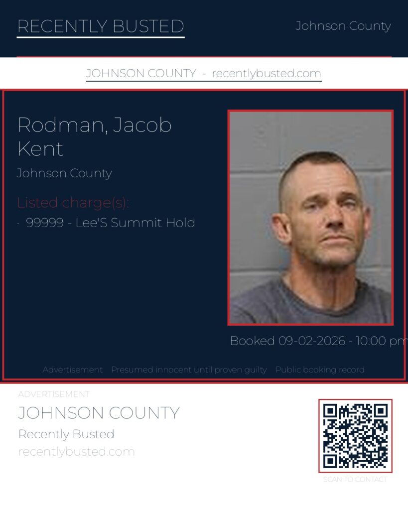 RODMAN, JACOB KENT — arrest record card, Johnson County, Missouri