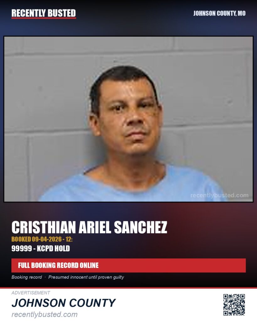 SANCHEZ, CRISTHIAN ARIEL — arrest record card, Johnson County, Missouri