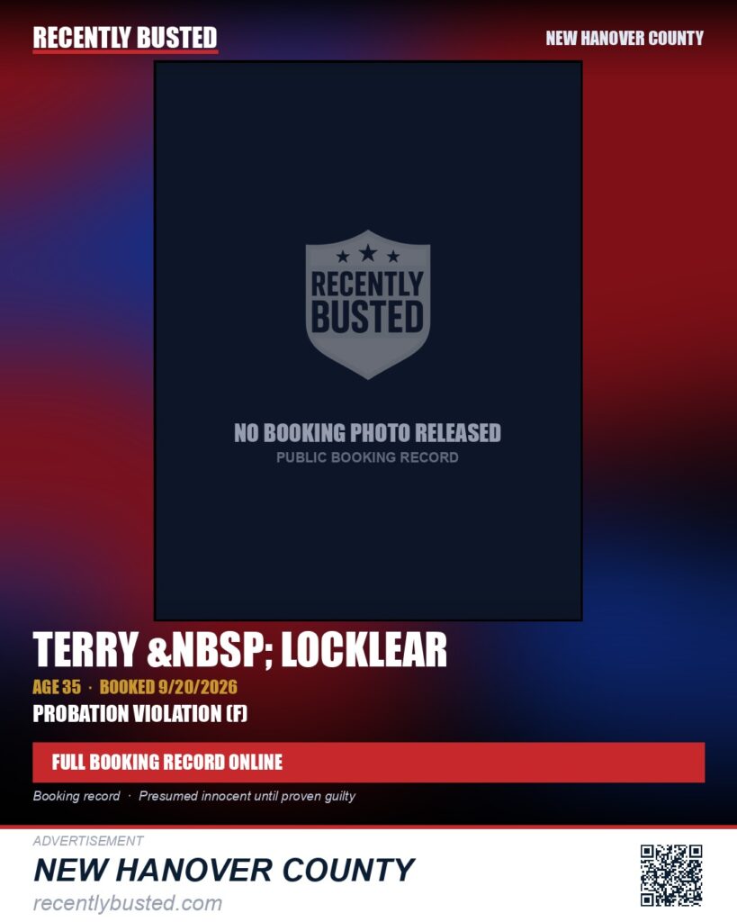 TERRY LOCKLEAR — arrest record card, New Hanover County