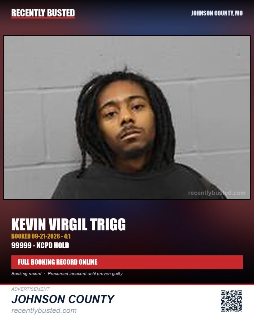 TRIGG, KEVIN VIRGIL — arrest record card, Johnson County, Missouri