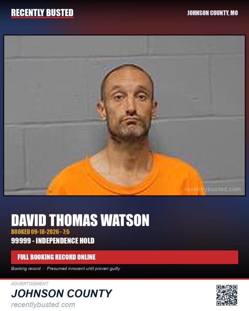 WATSON, DAVID THOMAS — arrest record card, Johnson County, Missouri