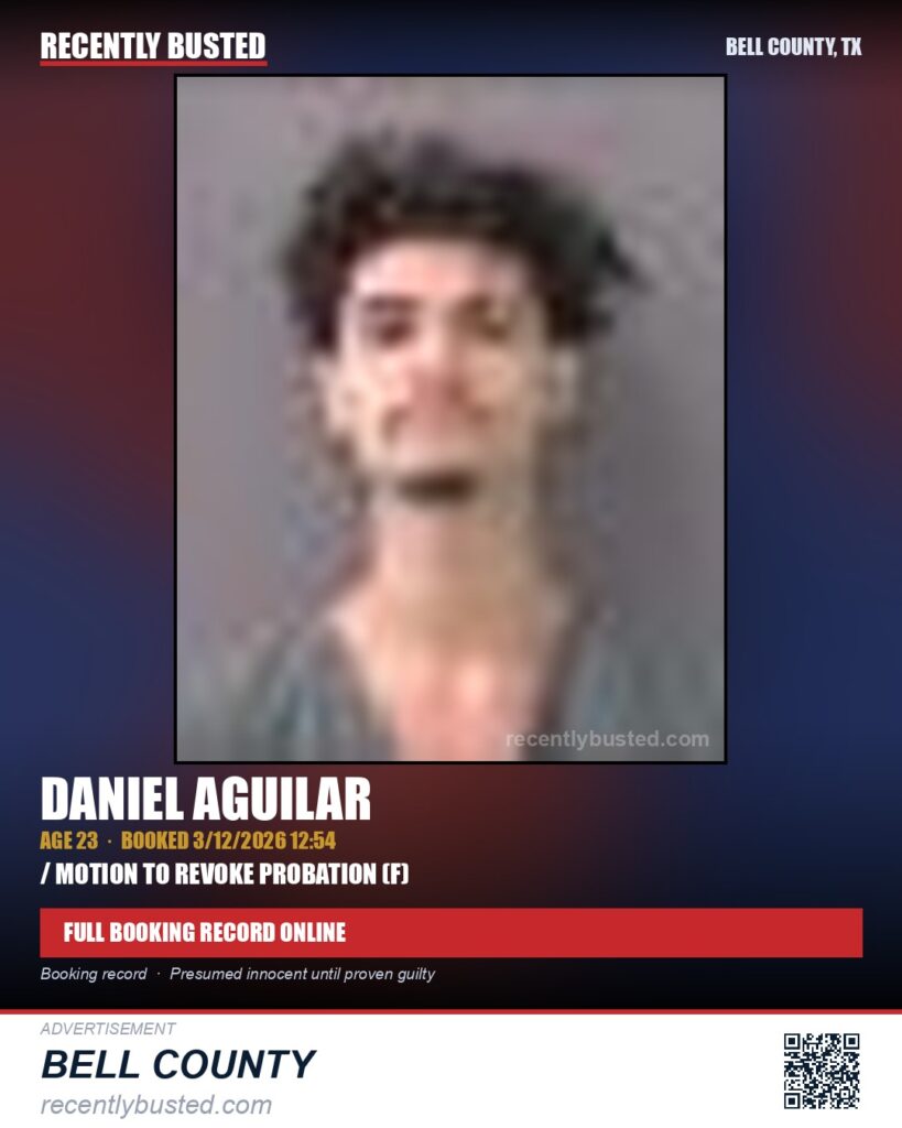 AGUILAR, DANIEL — arrest record card, Bell County, Texas