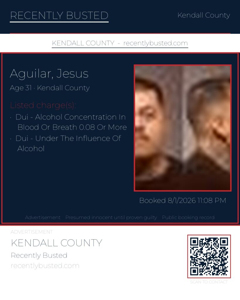 AGUILAR, JESUS — arrest record card, Kendall County, Illinois
