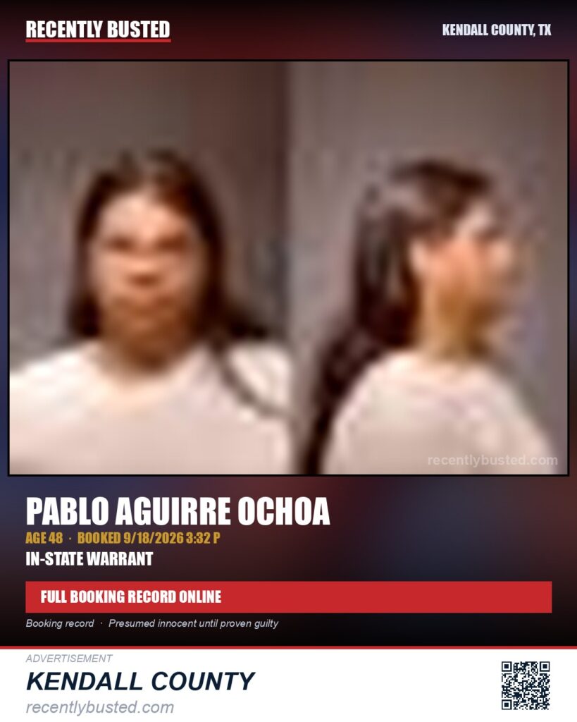 AGUIRRE OCHOA, PABLO — arrest record card, Kendall County, Illinois