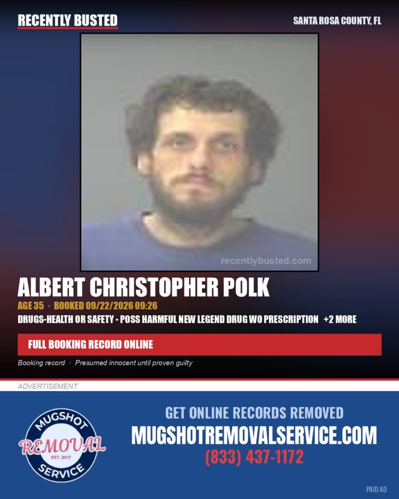 Albert Christopher Polk — arrest record card, Santa Rosa County, Florida